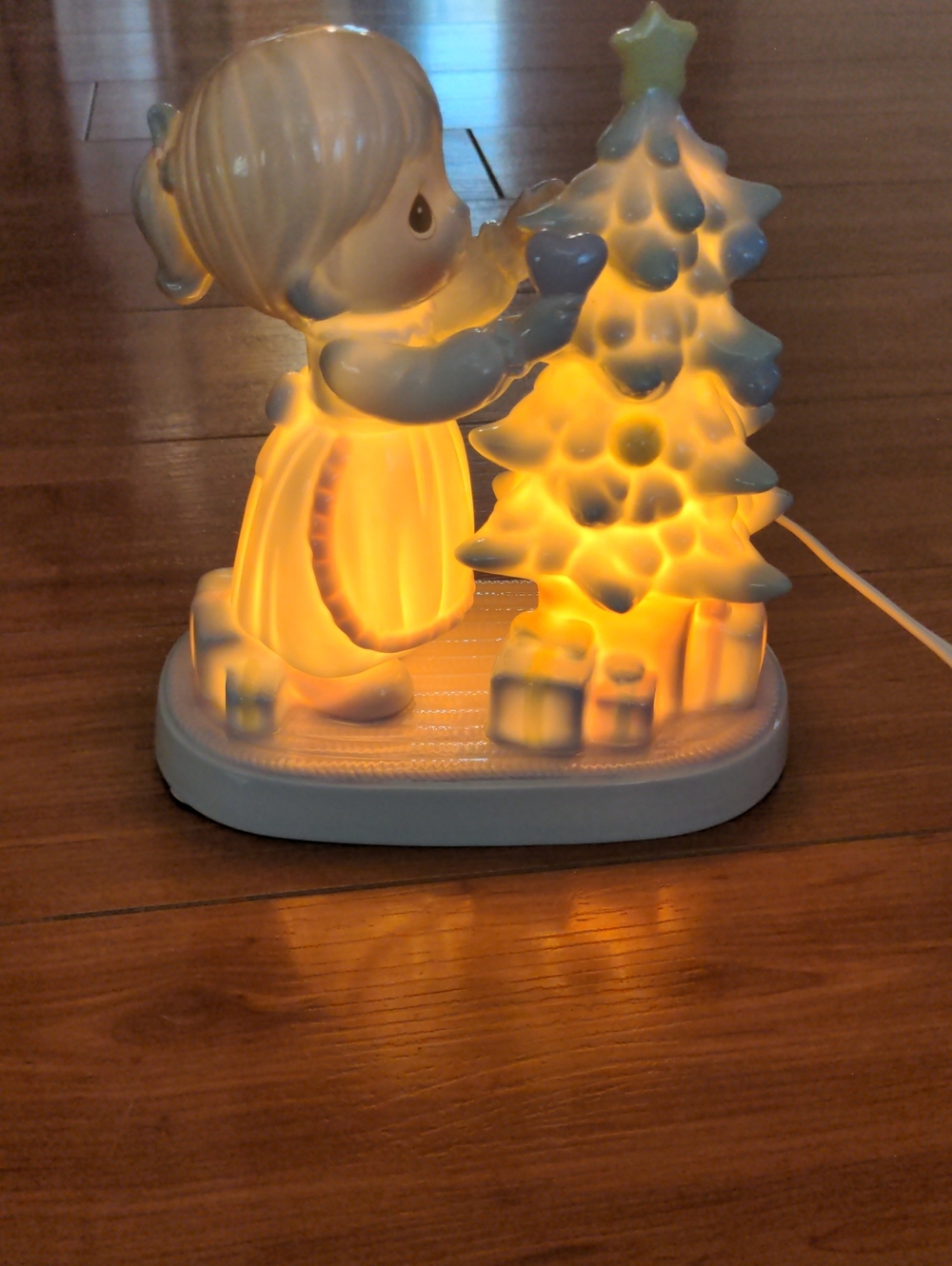 Enesco White Porcelain Girl with Christmas Tree Night Light